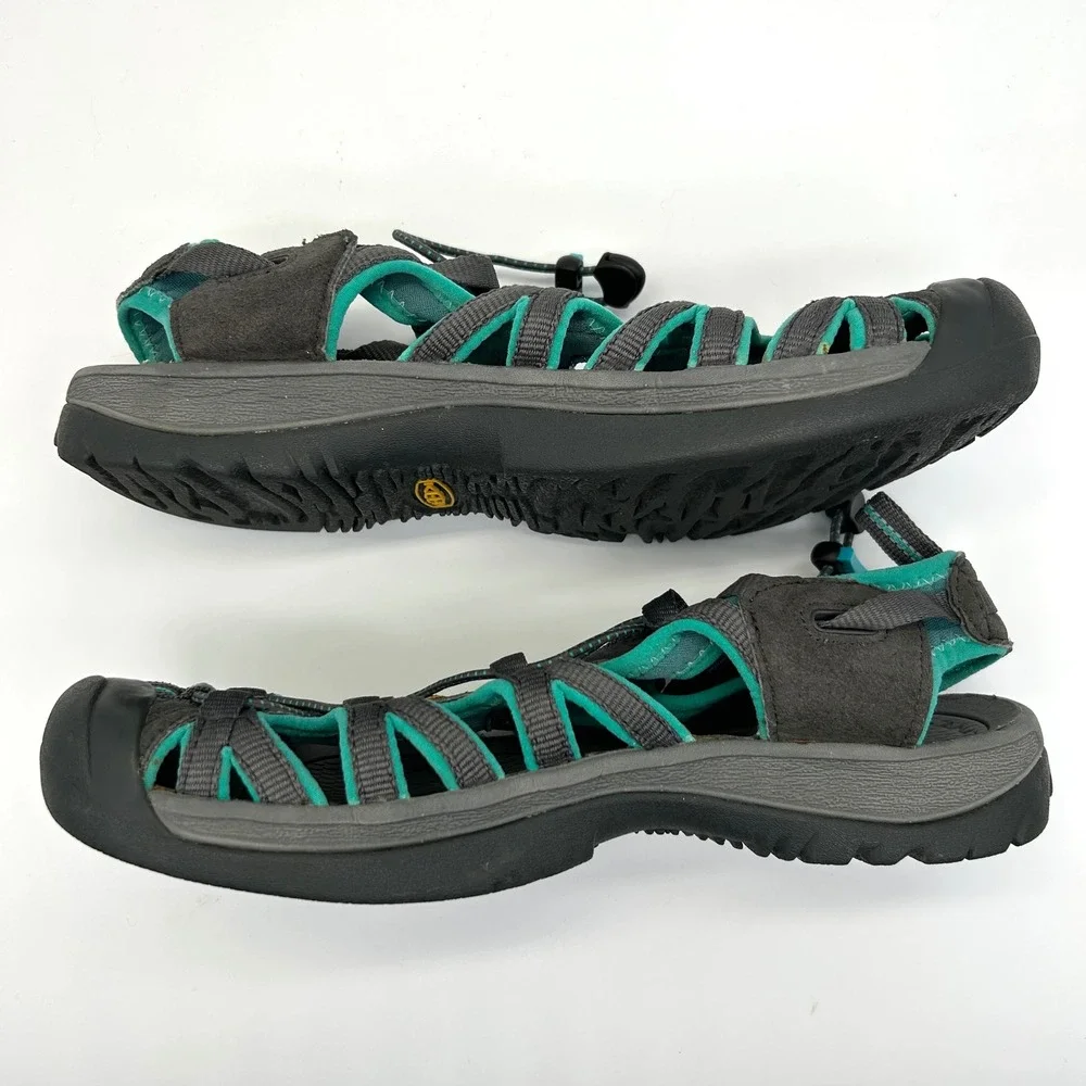 Keen Whisper Water Sandals Womens 11 Gray Teal Hiking Outdoor Bungee Waterproof